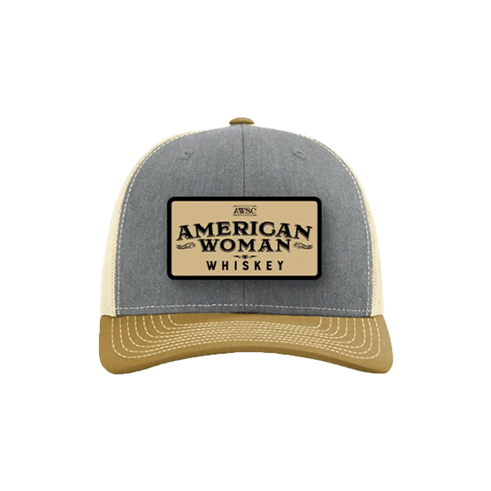 American Woman Whiskey Trucker Hat - Heather Grey/Birch/Amber Gold